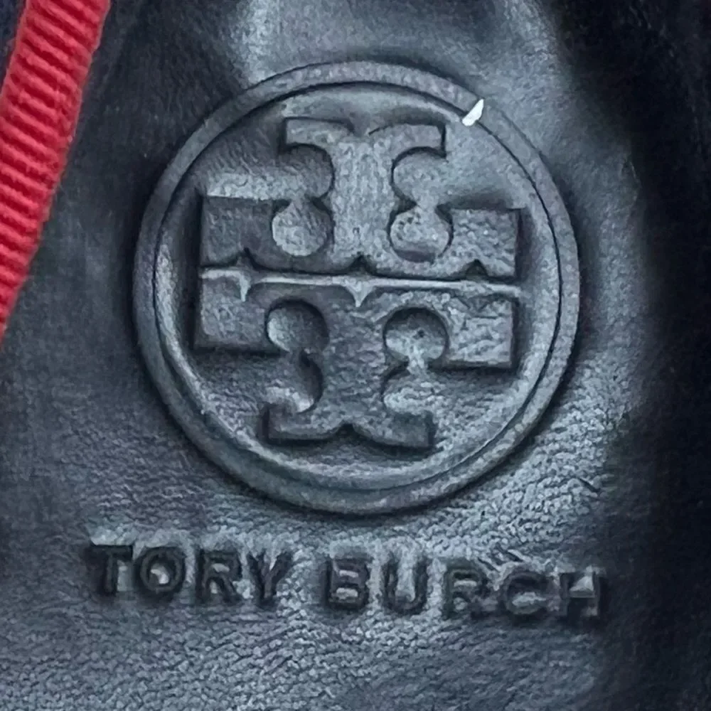 TORY BURCH Navy Blue Billy Logo Wool felt slippers Slip on Loafers Women's Sz 5